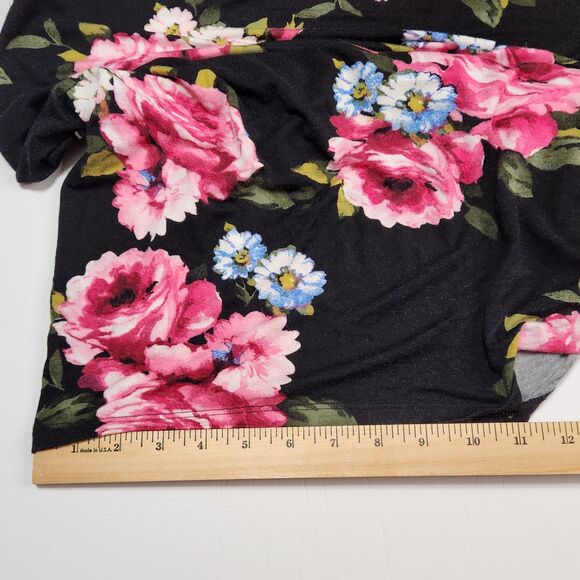 Sweet Rain Open Front Cardigan Womens M Boho Fringe Floral Kimono Black Pink - Picture 9 of 10